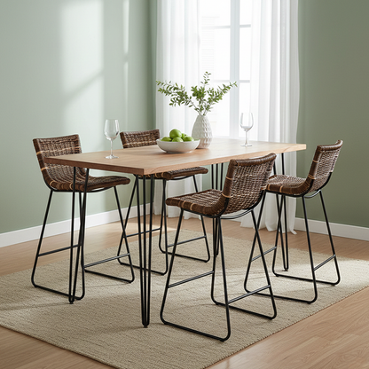 Farmhouse Rattan Bar Stool - Easy-Maneuver Rattan Cool Seating Bar Dining Stool For Dining Room & Kitchen