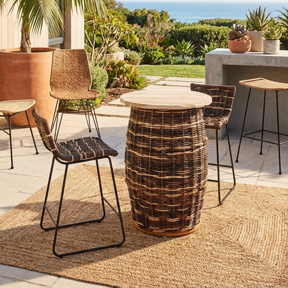 Farmhouse Rattan Bar Stool - Easy-Maneuver Rattan Cool Seating Bar Dining Stool For Dining Room & Kitchen