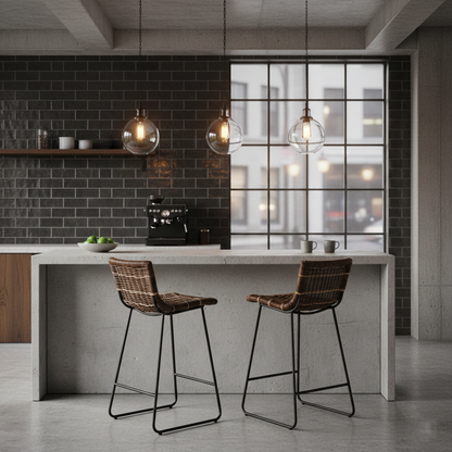 Farmhouse Rattan Bar Stool - Easy-Maneuver Rattan Cool Seating Bar Dining Stool For Dining Room & Kitchen