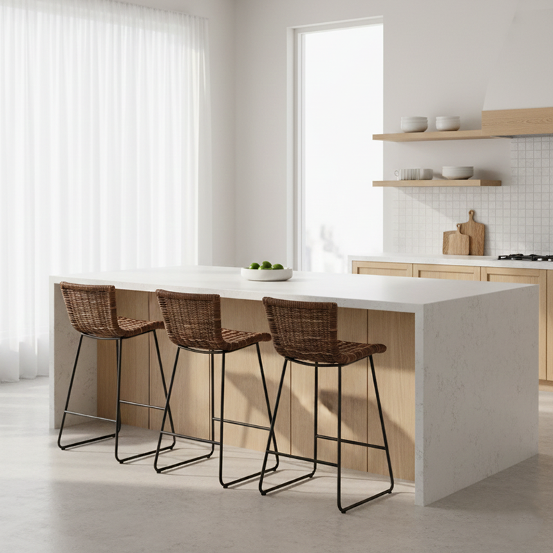 Farmhouse Rattan Bar Stool - Easy-Maneuver Rattan Cool Seating Bar Dining Stool For Dining Room & Kitchen