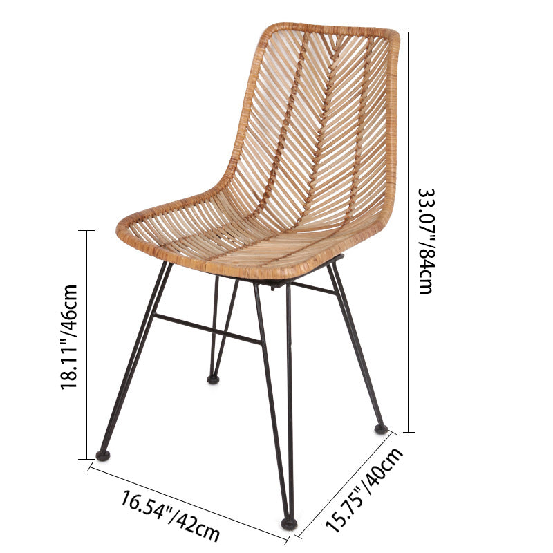 Coastal Rattan Dining Chair - Hand-Woven Feather-Leaf Texture & Iron Frame Chair For Dining Room & Kitchen