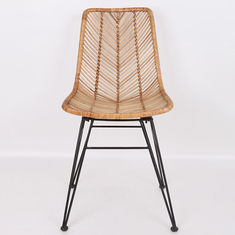 Coastal Rattan Dining Chair - Hand-Woven Feather-Leaf Texture & Iron Frame Chair For Dining Room & Kitchen