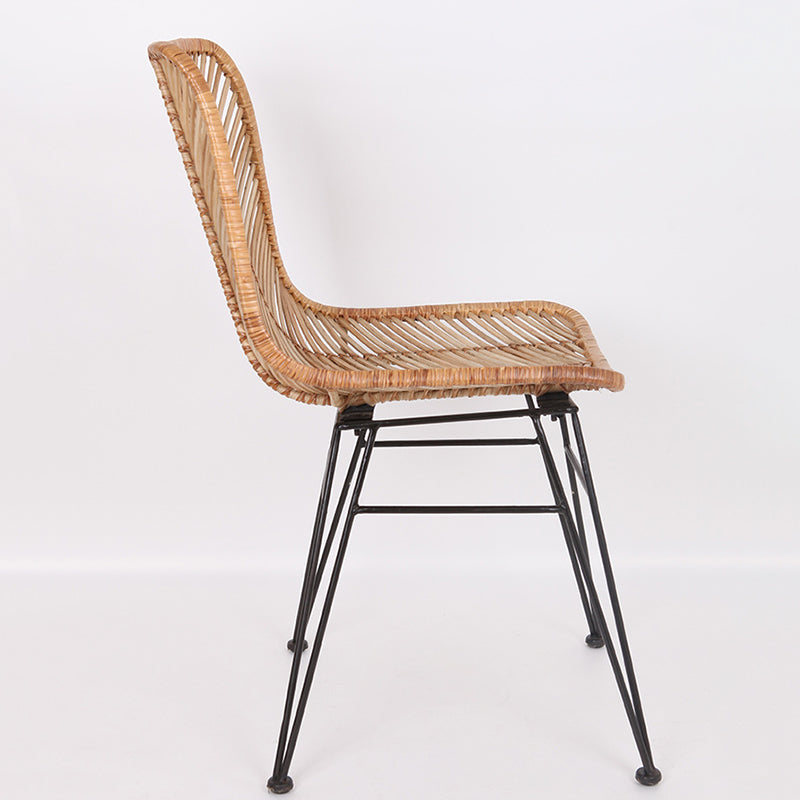 Coastal Rattan Dining Chair - Hand-Woven Feather-Leaf Texture & Iron Frame Chair For Dining Room & Kitchen