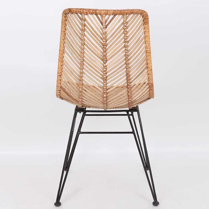 Coastal Rattan Dining Chair - Hand-Woven Feather-Leaf Texture & Iron Frame Chair For Dining Room & Kitchen