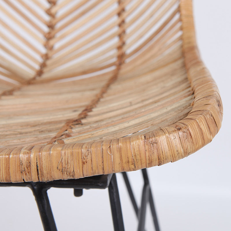 Coastal Rattan Dining Chair - Hand-Woven Feather-Leaf Texture & Iron Frame Chair For Dining Room & Kitchen