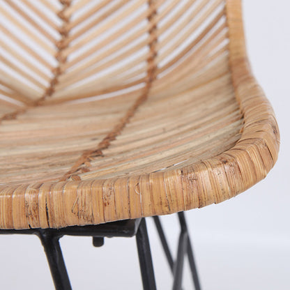 Coastal Rattan Dining Chair - Hand-Woven Feather-Leaf Texture & Iron Frame Chair For Dining Room & Kitchen