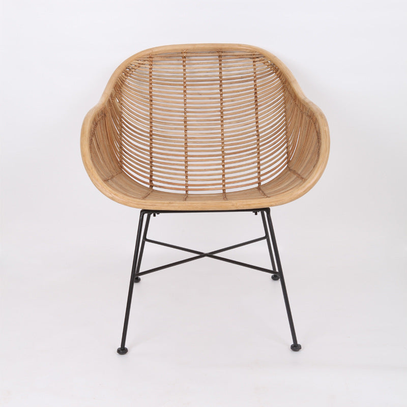 Durable Rattan & Iron Frame Armchair - Lightweight Versatile Chair For Garden