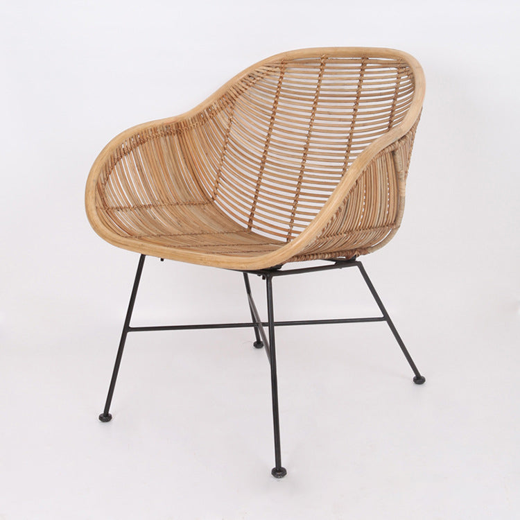 Durable Rattan & Iron Frame Armchair - Lightweight Versatile Chair For Garden