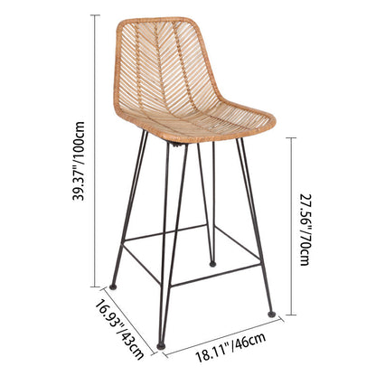 Boho-Style Rattan Weaving Bar Stool - Stable Support Airy Texture Backrest Stool For Dining Room & Kitchen