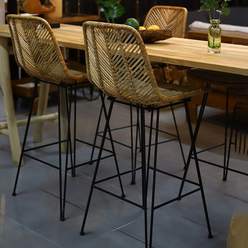 Boho-Style Rattan Weaving Bar Stool - Stable Support Airy Texture Backrest Stool For Dining Room & Kitchen