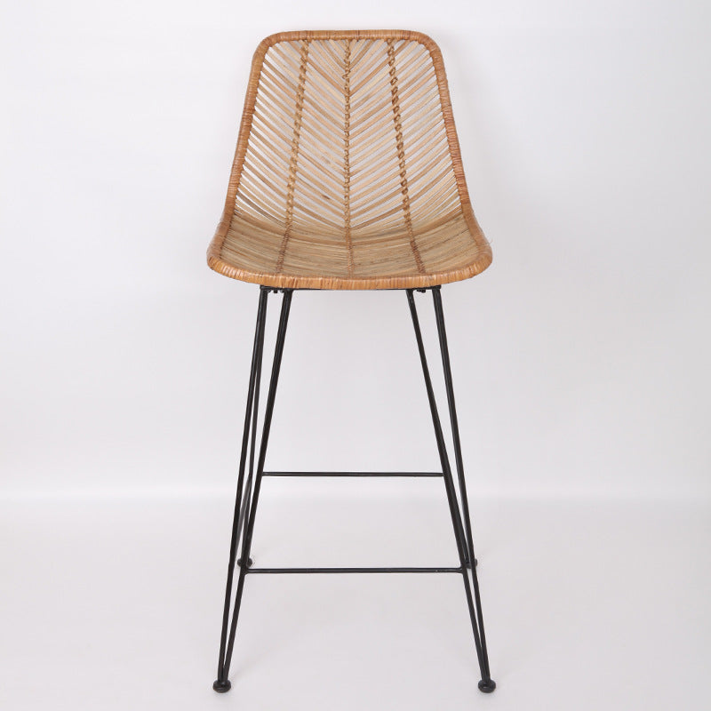 Boho-Style Rattan Weaving Bar Stool - Stable Support Airy Texture Backrest Stool For Dining Room & Kitchen