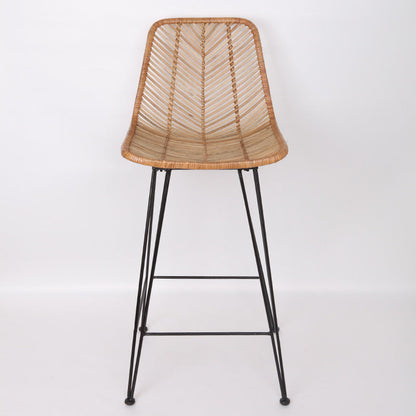 Boho-Style Rattan Weaving Bar Stool - Stable Support Airy Texture Backrest Stool For Dining Room & Kitchen