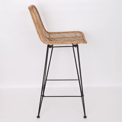 Boho-Style Rattan Weaving Bar Stool - Stable Support Airy Texture Backrest Stool For Dining Room & Kitchen