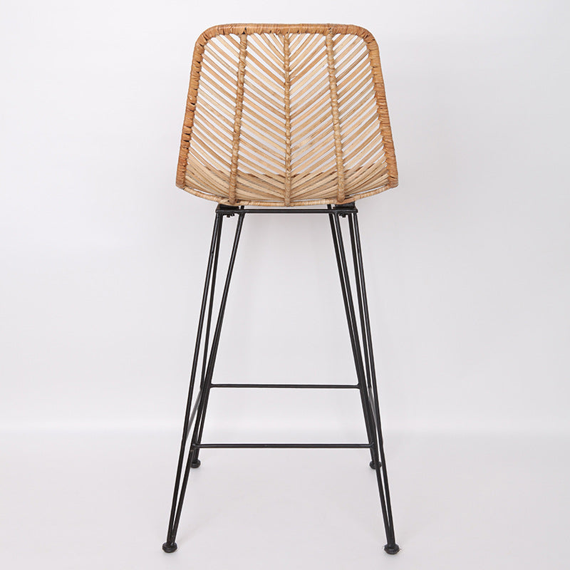 Boho-Style Rattan Weaving Bar Stool - Stable Support Airy Texture Backrest Stool For Dining Room & Kitchen