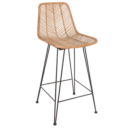 Boho-Style Rattan Weaving Bar Stool - Stable Support Airy Texture Backrest Stool For Dining Room & Kitchen