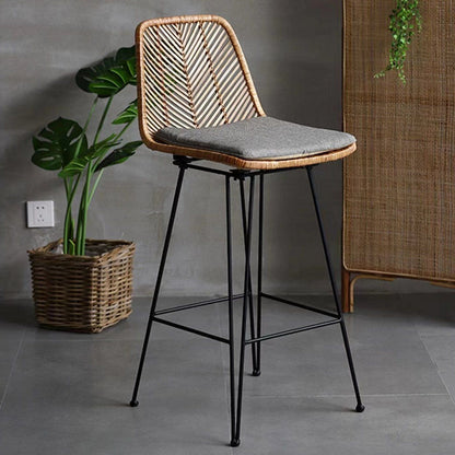 Boho-Style Rattan Weaving Bar Stool - Stable Support Airy Texture Backrest Stool For Dining Room & Kitchen