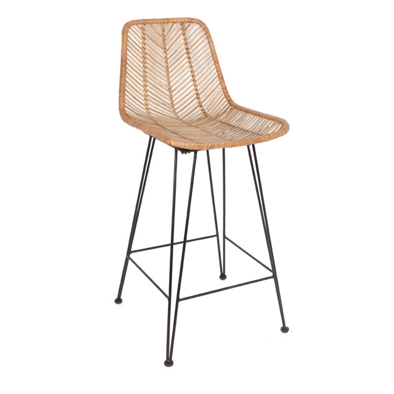 Boho-Style Rattan Weaving Bar Stool - Stable Support Airy Texture Backrest Stool For Dining Room & Kitchen