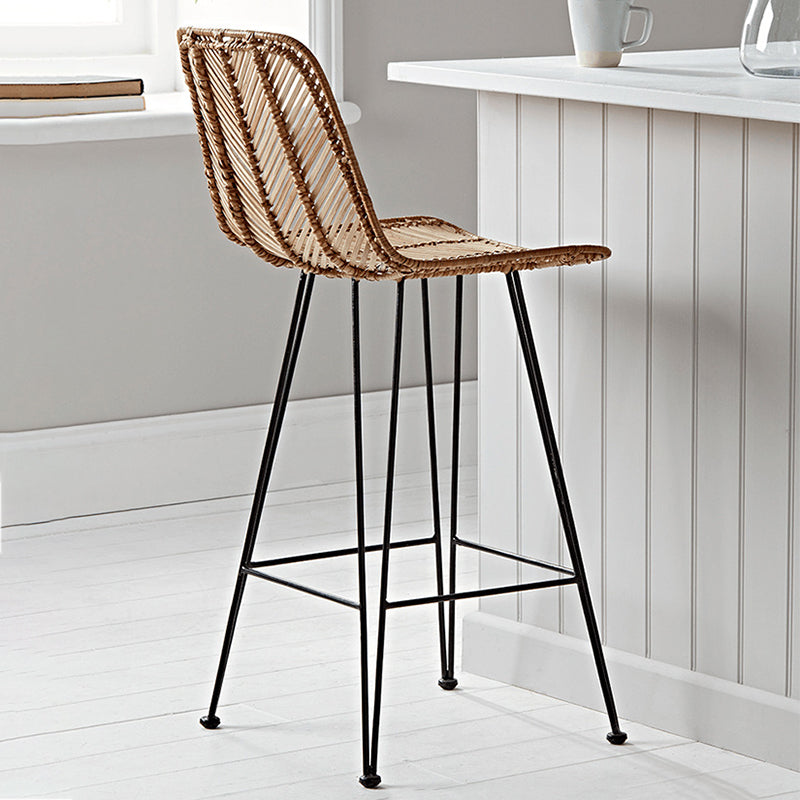 Boho-Style Rattan Weaving Bar Stool - Stable Support Airy Texture Backrest Stool For Dining Room & Kitchen