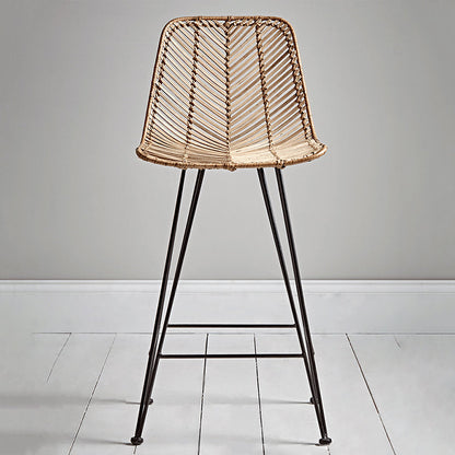 Boho-Style Rattan Weaving Bar Stool - Stable Support Airy Texture Backrest Stool For Dining Room & Kitchen