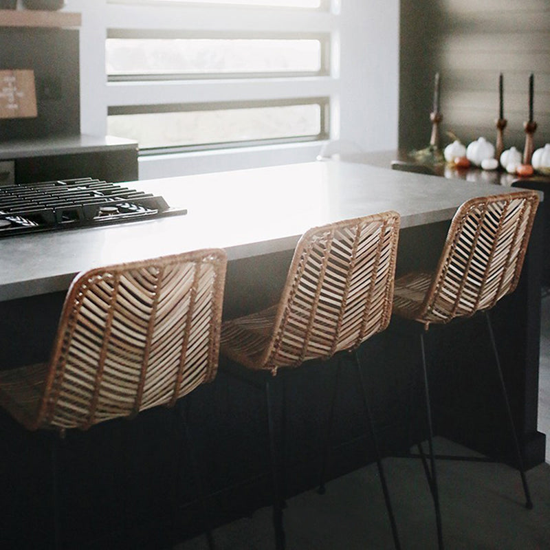 Boho-Style Rattan Weaving Bar Stool - Stable Support Airy Texture Backrest Stool For Dining Room & Kitchen