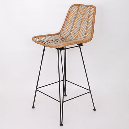 Boho-Style Rattan Weaving Bar Stool - Stable Support Airy Texture Backrest Stool For Dining Room & Kitchen