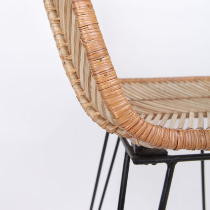 Boho-Style Rattan Weaving Bar Stool - Stable Support Airy Texture Backrest Stool For Dining Room & Kitchen
