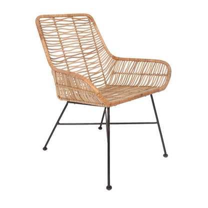 Ergonomic Natural Rattan Armchair - Rust-Proof Iron Frame Cool Seating Chair For Living Room