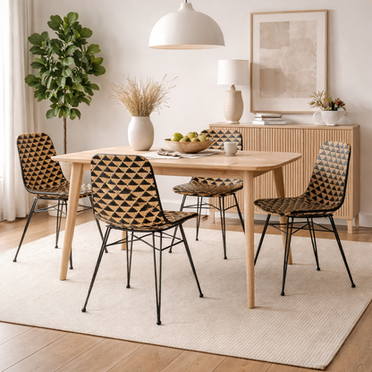 Bohemian Geometric Rattan Dining Chair - Lightweight Hand-Woven Rattan Chair For Dining Room & Kitchen