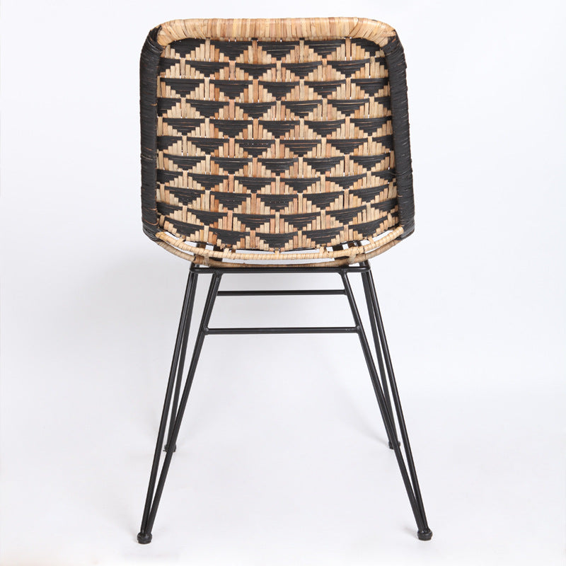 Bohemian Geometric Rattan Dining Chair - Lightweight Hand-Woven Rattan Chair For Dining Room & Kitchen