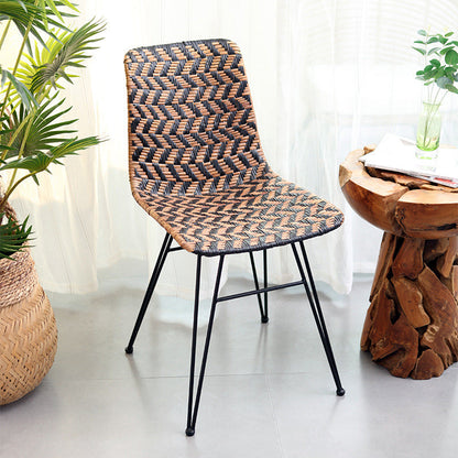 Breathable Rattan Weaving Dining Chair - Scandinavian Geometric Pattern Chair For Dining Room & Kitchen