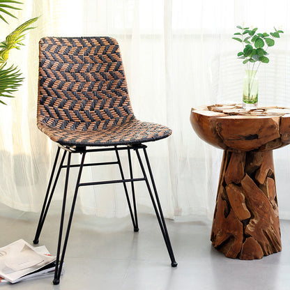 Breathable Rattan Weaving Dining Chair - Scandinavian Geometric Pattern Chair For Dining Room & Kitchen