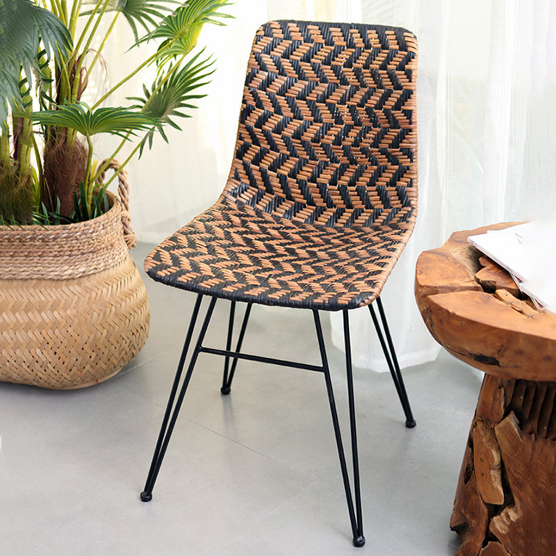 Breathable Rattan Weaving Dining Chair - Scandinavian Geometric Pattern Chair For Dining Room & Kitchen