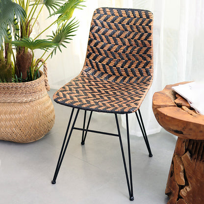 Breathable Rattan Weaving Dining Chair - Scandinavian Geometric Pattern Chair For Dining Room & Kitchen