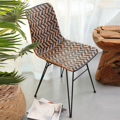 Breathable Rattan Weaving Dining Chair - Scandinavian Geometric Pattern Chair For Dining Room & Kitchen