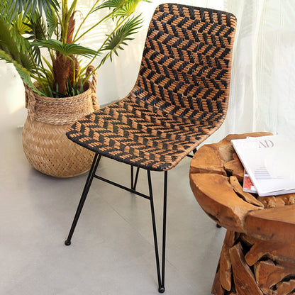 Breathable Rattan Weaving Dining Chair - Scandinavian Geometric Pattern Chair For Dining Room & Kitchen
