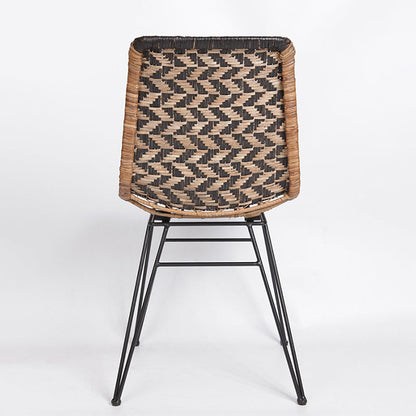 Breathable Rattan Weaving Dining Chair - Scandinavian Geometric Pattern Chair For Dining Room & Kitchen