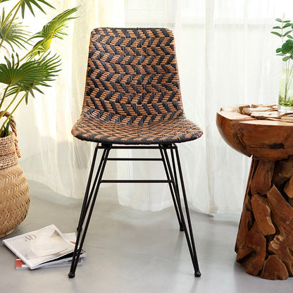 Breathable Rattan Weaving Dining Chair - Scandinavian Geometric Pattern Chair For Dining Room & Kitchen