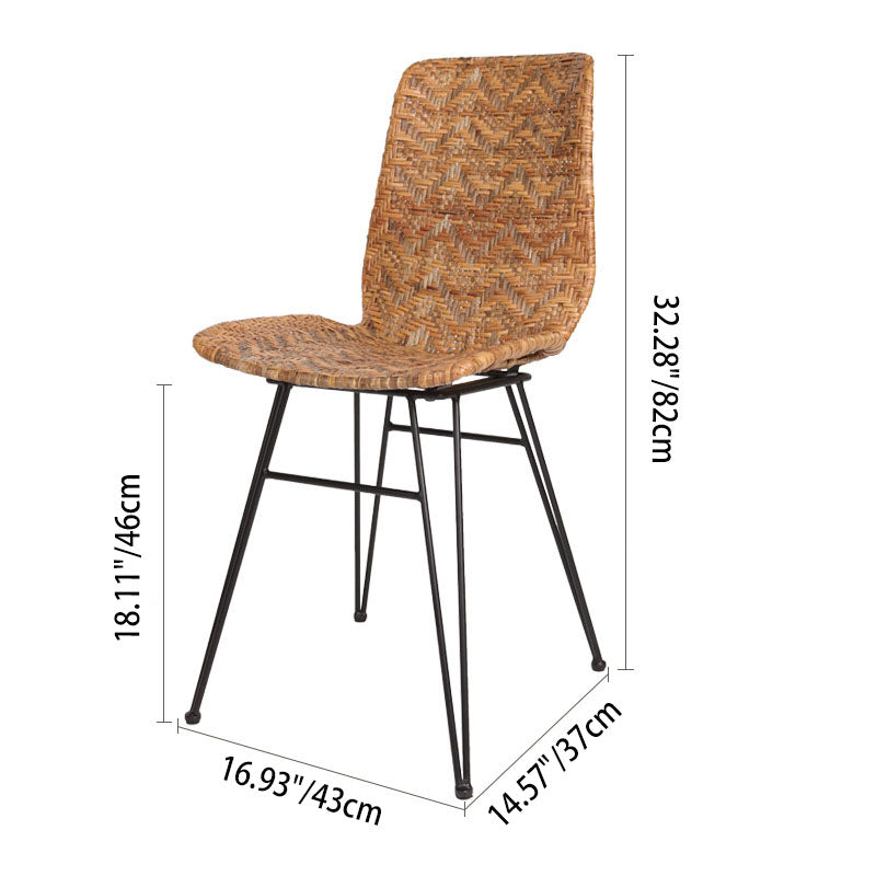 Rust-Proof Iron Frame Dining Chair - Lightweight Hand-Woven Rattan Weaving Chair For Dining Room