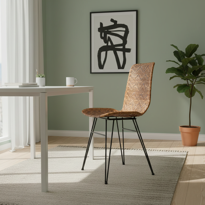 Rust-Proof Iron Frame Dining Chair - Lightweight Hand-Woven Rattan Weaving Chair For Dining Room