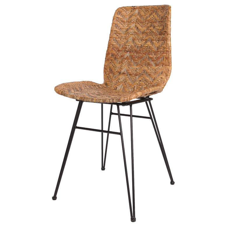 Rust-Proof Iron Frame Dining Chair - Lightweight Hand-Woven Rattan Weaving Chair For Dining Room