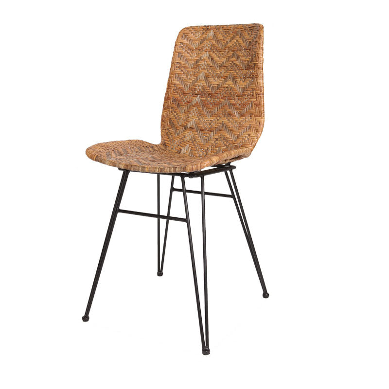 Rust-Proof Iron Frame Dining Chair - Lightweight Hand-Woven Rattan Weaving Chair For Dining Room