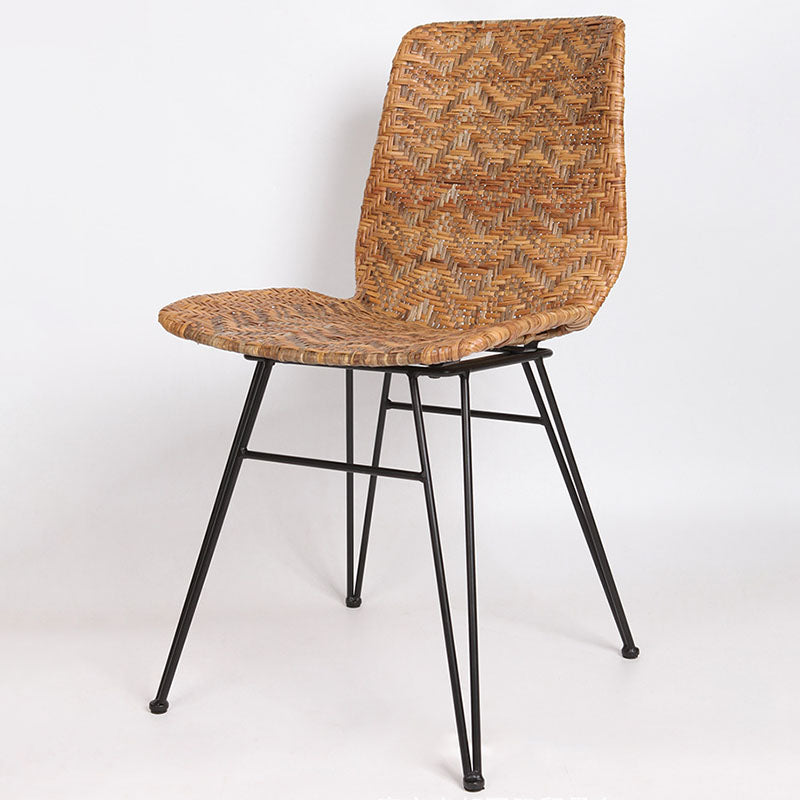 Rust-Proof Iron Frame Dining Chair - Lightweight Hand-Woven Rattan Weaving Chair For Dining Room