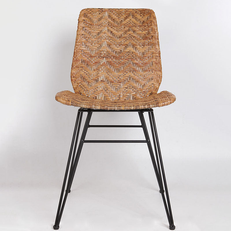 Rust-Proof Iron Frame Dining Chair - Lightweight Hand-Woven Rattan Weaving Chair For Dining Room