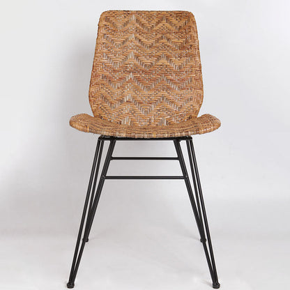 Rust-Proof Iron Frame Dining Chair - Lightweight Hand-Woven Rattan Weaving Chair For Dining Room
