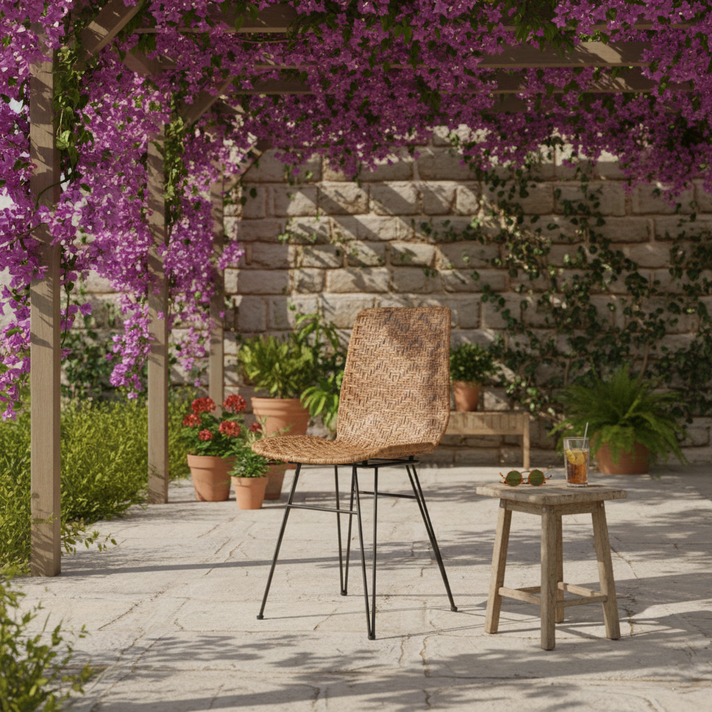 Rust-Proof Iron Frame Dining Chair - Lightweight Hand-Woven Rattan Weaving Chair For Dining Room