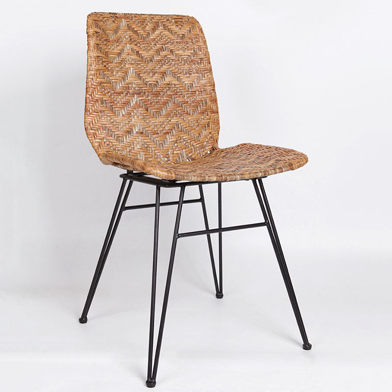 Rust-Proof Iron Frame Dining Chair - Lightweight Hand-Woven Rattan Weaving Chair For Dining Room