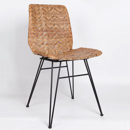 Rust-Proof Iron Frame Dining Chair - Lightweight Hand-Woven Rattan Weaving Chair For Dining Room