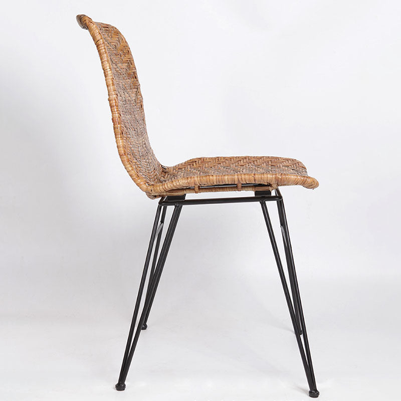 Rust-Proof Iron Frame Dining Chair - Lightweight Hand-Woven Rattan Weaving Chair For Dining Room