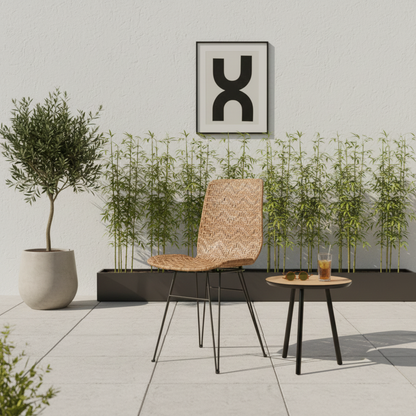 Rust-Proof Iron Frame Dining Chair - Lightweight Hand-Woven Rattan Weaving Chair For Dining Room