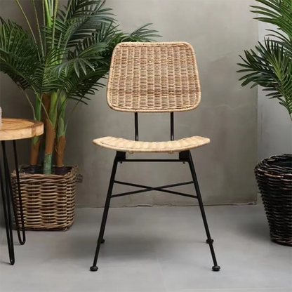Sleek Minimalist Iron Frame Chair - Hand-Woven Breathable Rattan Dining Chair For Dining Room & Kitchen